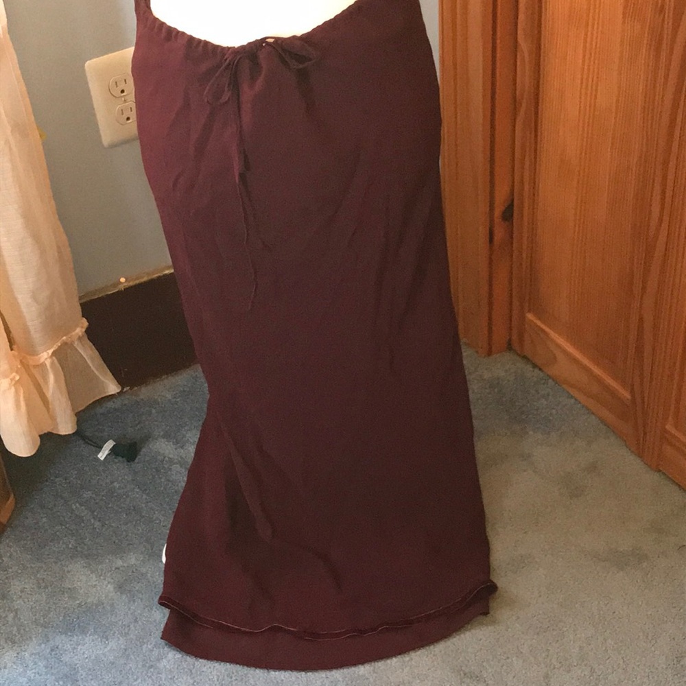 Vintage American eagle outfitters Maroon sheer maxi skirt with velvet trim